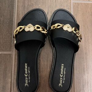 Juicy Couture Black Sandals with Gold Chain Detail